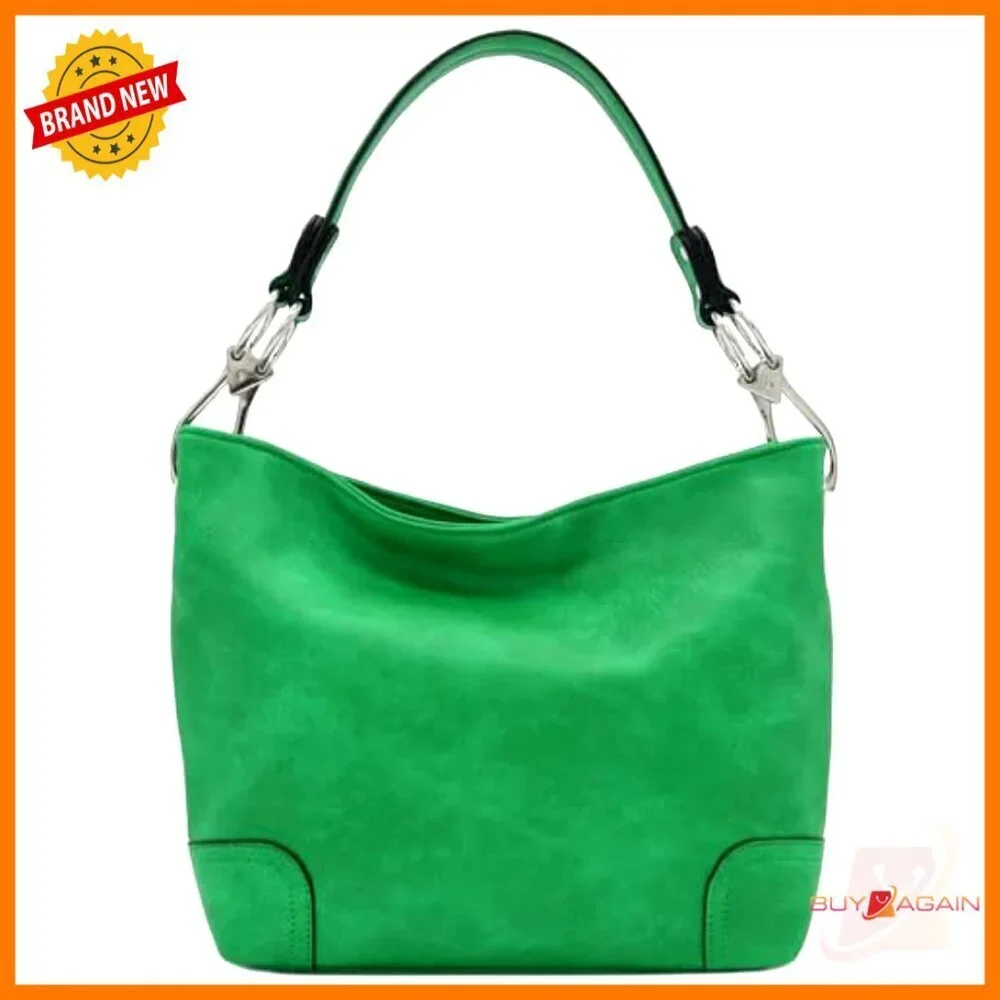 Faux Leather Hobo Shoulder Bag with Detachable Strap and Snap Hook